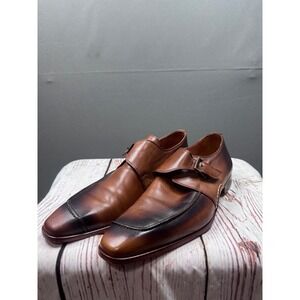 Vinci Mens Burnished Tan Leather Single Monk Strap Dress Shoes Size 13/47
